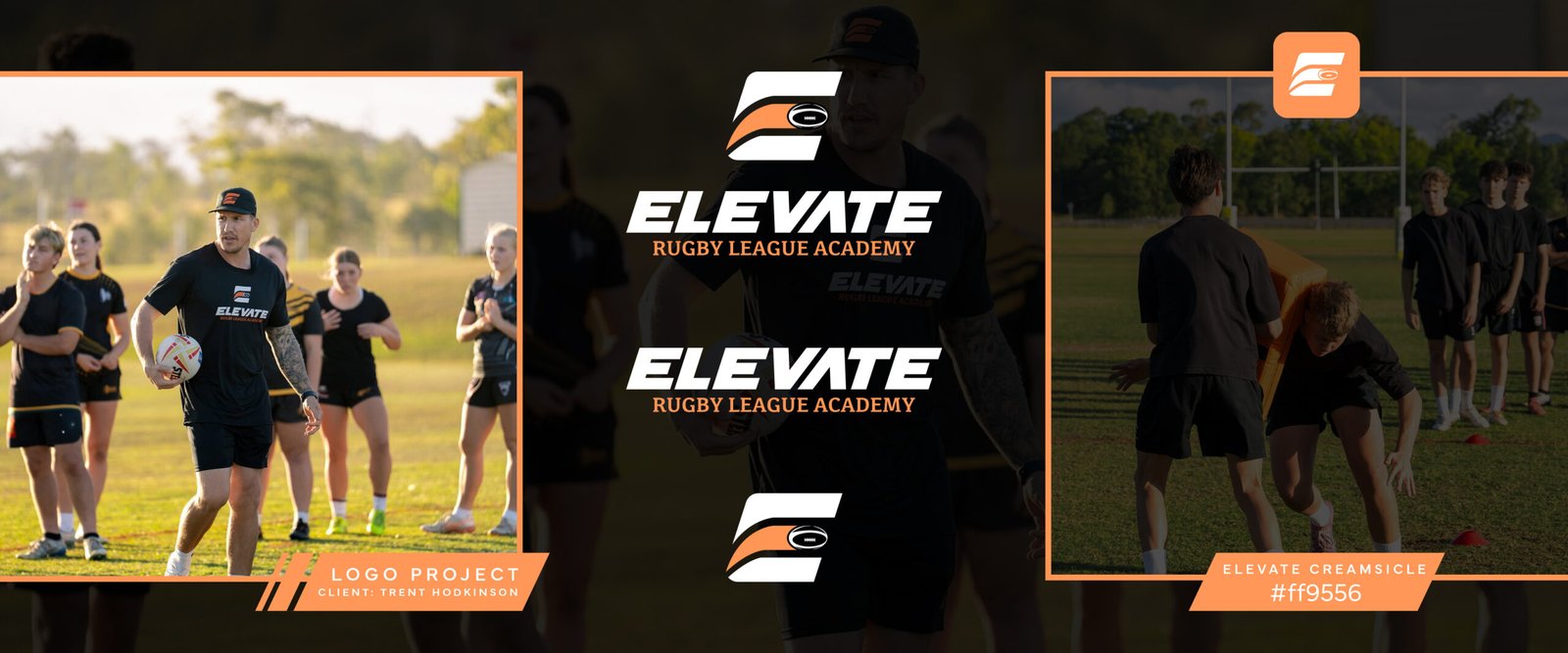 Elevate Rugby League Academy - All new logo and branding design by Troy Designs Studio for ex-NRL player Trent Hodkinson